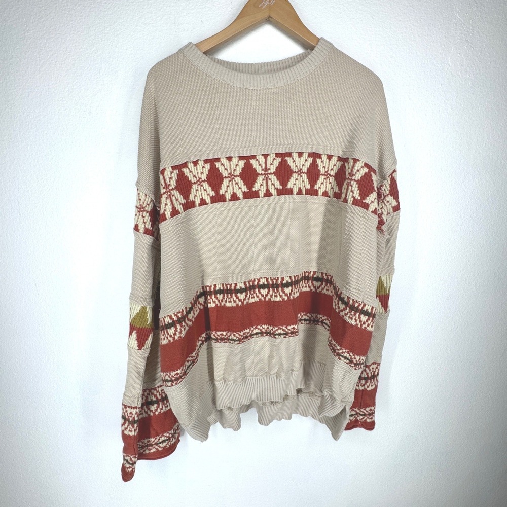 WE THE FREE People Womens Oversized Fair Isle Knit Pullover Sweater Size L Boho
